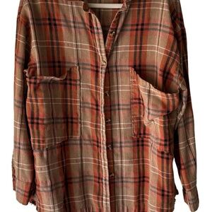 Easel Plaid Button Down Shirt - Orange and Brown